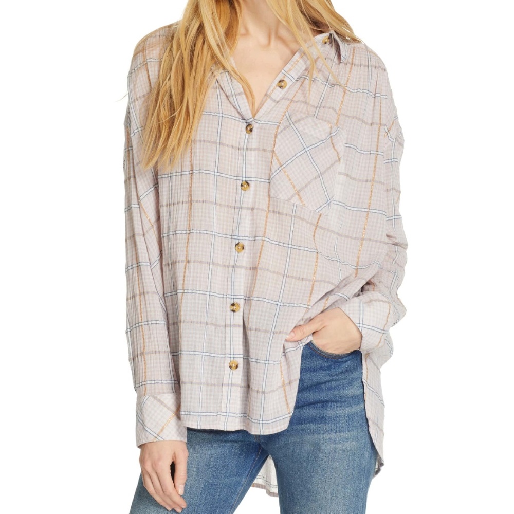 NWT Free People Break My Stripe Plaid Shirt Small